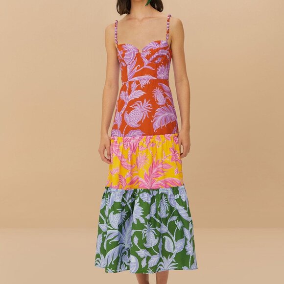 Mixed Tropical Swing Sleeveless Midi Dress - Picture 1 of 1